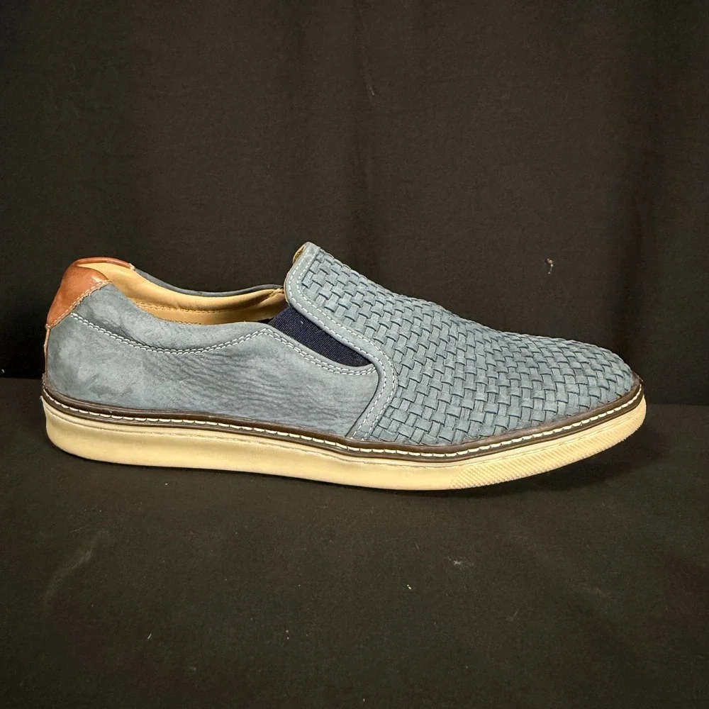 Johnston & Murphy Blue Woven Nubuck Slip On Sneakers 25-2529 Sheepskin Mens 10